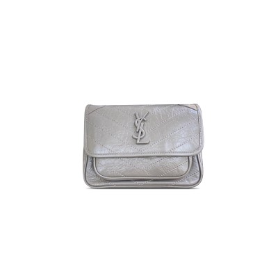 YSL NIKI BABY CHAIN BAG IN CRINKLED VINTAGE LEATHER 633160 (21*16*7.5cm)